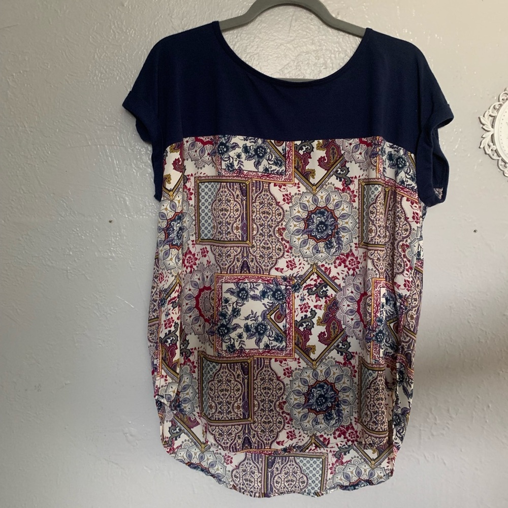 Navy patterned blouse